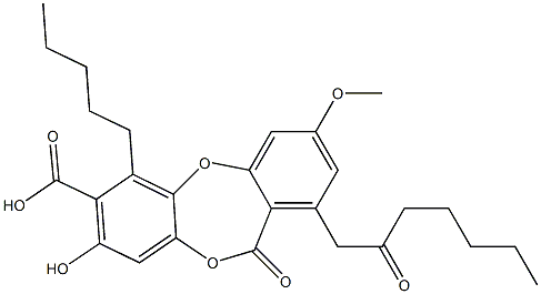 8-Hydroxy-3-methoxy-11-oxo-1-(2-oxoheptyl)-6-pentyl-11H-dibenzo[b,e][1,4]dioxepin-7-carboxylic acid,,结构式