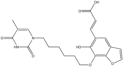 6-Hydroxy-7-[6-[(1,2,3,4-tetrahydro-5-methyl-2,4-dioxopyrimidin)-1-yl]hexyloxy]benzofuran-5-acrylic acid,,结构式