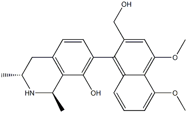 (1R,3R)-1,3-Dimethyl-7-[2-(hydroxymethyl)-4,5-dimethoxy-1-naphtyl]-8-hydroxy-1,2,3,4-tetrahydroisoquinoline Struktur
