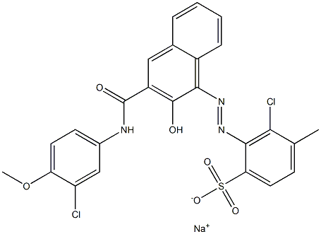3-クロロ-4-メチル-2-[[3-[[(3-クロロ-4-メトキシフェニル)アミノ]カルボニル]-2-ヒドロキシ-1-ナフチル]アゾ]ベンゼンスルホン酸ナトリウム 化学構造式