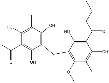 6-アセチル-4-メチル-2-(2,4-ジヒドロキシ-3-ブチリル-5-メチル-6-メトキシベンジル)ベンゼン-1,3,5-トリオール 化学構造式