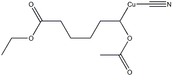 (1-アセチルオキシ-5-エトキシカルボニルペンチル)シアノ銅(II) 化学構造式