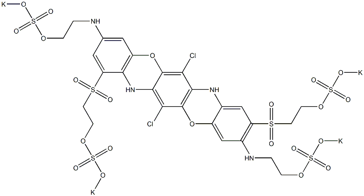 6,13-Dichloro-3,10-bis[2-(potassiooxysulfonyloxy)ethylamino]-1,9-bis[2-(potassiooxysulfonyloxy)ethylsulfonyl]-5,12-dioxa-7,14-diazapentacene Structure