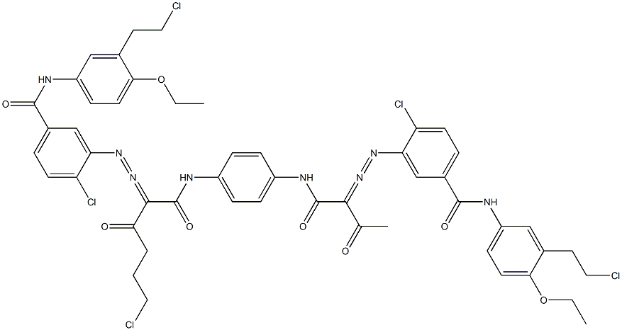 3,3'-[2-(2-クロロエチル)-1,4-フェニレンビス[イミノカルボニル(アセチルメチレン)アゾ]]ビス[N-[3-(2-クロロエチル)-4-エトキシフェニル]-4-クロロベンズアミド] 化学構造式