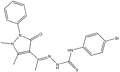 1,5-ジメチル-2-フェニル-4-[1-[2-[[(4-ブロモフェニル)アミノ]チオカルボニル]ヒドラゾノ]エチル]-1H-ピラゾール-3(2H)-オン 化学構造式