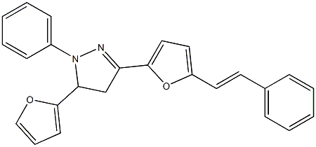 2-[[4,5-ジヒドロ-1-フェニル-5-(2-フラニル)-1H-ピラゾール]-3-イル]-5-[2-[フェニル]エテニル]フラン 化学構造式