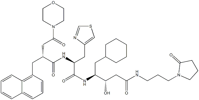 (3S,4S)-3-Hydroxy-5-cyclohexyl-4-[[(2S)-3-(4-thiazolyl)-2-[[(2R)-2-[morpholinocarbonylmethyl]-3-(1-naphthalenyl)propionyl]amino]propionyl]amino]-N-[3-(2-oxo-1-pyrrolidinyl)propyl]valeramide Structure