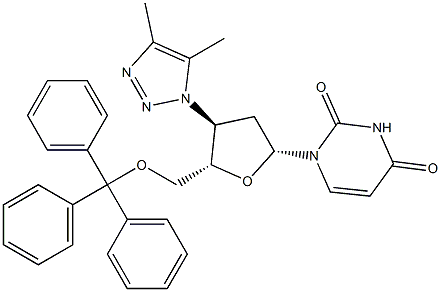 3'-(4,5-ジメチル-1H-1,2,3-トリアゾール-1-イル)-5'-O-トリチル-2',3'-ジデオキシウリジン 化学構造式