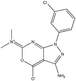[1,6-Dihydro-3-amino-1-(3-chlorophenyl)-6-(dimethyliminio)pyrazolo[3,4-d][1,3]oxazine]-4-olate,,结构式