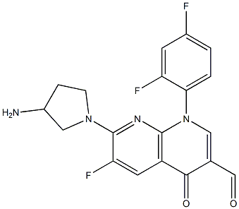 7-(3-アミノ-1-ピロリジニル)-1-(2,4-ジフルオロフェニル)-6-フルオロ-1,4-ジヒドロ-4-オキソ-1,8-ナフチリジン-3-カルボアルデヒド 化学構造式