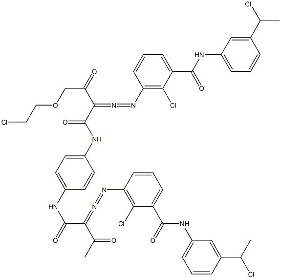 3,3'-[2-[(2-Chloroethyl)oxy]-1,4-phenylenebis[iminocarbonyl(acetylmethylene)azo]]bis[N-[3-(1-chloroethyl)phenyl]-2-chlorobenzamide],,结构式