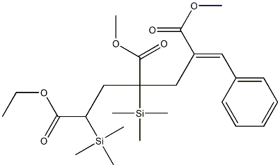 2-Benzylidene-4-methoxycarbonyl-4,6-bis(trimethylsilyl)heptanedioic acid 1-methyl 7-ethyl ester Structure