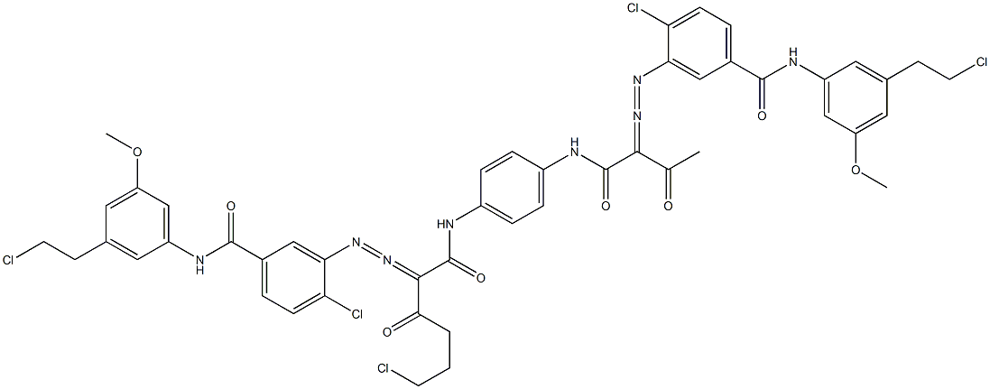 3,3'-[2-(2-Chloroethyl)-1,4-phenylenebis[iminocarbonyl(acetylmethylene)azo]]bis[N-[3-(2-chloroethyl)-5-methoxyphenyl]-4-chlorobenzamide],,结构式