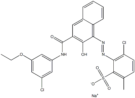 3-クロロ-6-メチル-2-[[3-[[(3-クロロ-5-エトキシフェニル)アミノ]カルボニル]-2-ヒドロキシ-1-ナフチル]アゾ]ベンゼンスルホン酸ナトリウム 化学構造式