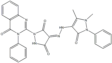 3-(フェニル)-2-[3,5-ジオキソ-4-[[(1,5-ジメチル-2,3-ジヒドロ-2-フェニル-3-オキソ-1H-ピラゾール)-4-イル]アミノイミノ]ピラゾリジン-1-イル]キナゾリン-4(3H)-オン 化学構造式