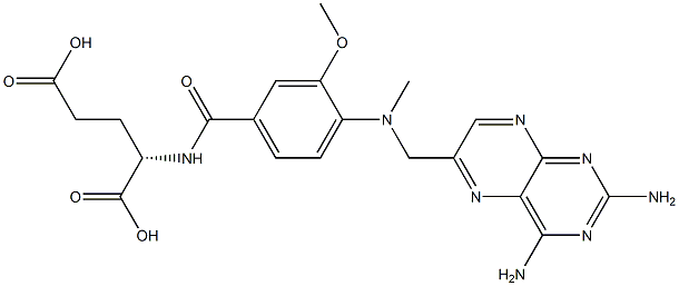 N-[4-[[(2,4-ジアミノプテリジン-6-イル)メチル]メチルアミノ]-3-メトキシベンゾイル]-L-グルタミン酸 化学構造式