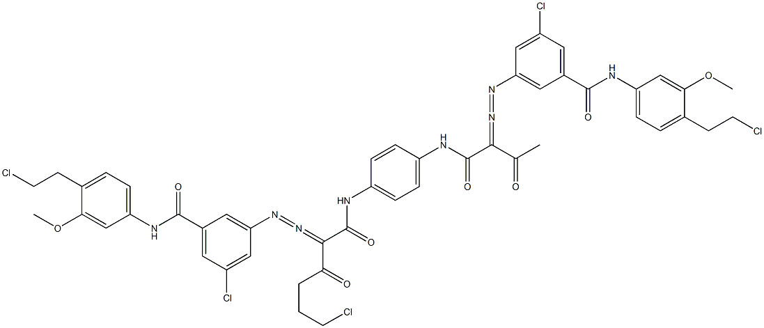 3,3'-[2-(2-Chloroethyl)-1,4-phenylenebis[iminocarbonyl(acetylmethylene)azo]]bis[N-[4-(2-chloroethyl)-3-methoxyphenyl]-5-chlorobenzamide] Structure