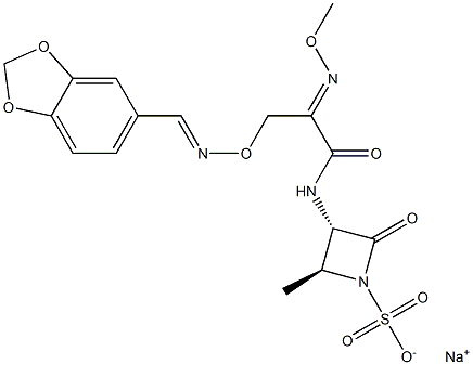 (3S,4S)-4-メチル-2-オキソ-3-[2-[(E)-メトキシイミノ]-3-(1,3-ベンゾジオキソール-5-イルメチレン)アミノオキシプロピオニルアミノ]アゼチジン-1-スルホン酸ナトリウム 化学構造式