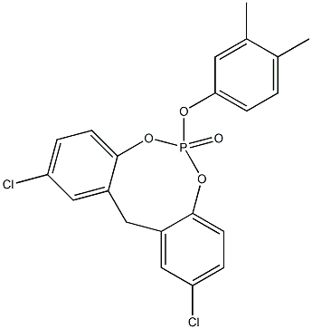 2,10-ジクロロ-6-(3,4-ジメチルフェノキシ)-12H-ジベンゾ[d,g][1,3,2]ジオキサホスホシン6-オキシド 化学構造式