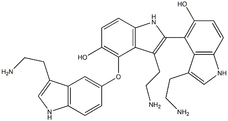 2-[3-(2-Aminoethyl)-5-hydroxy-1H-indol-4-yl]-4-[[3-(2-aminoethyl)-1H-indol-5-yl]oxy]-3-(2-aminoethyl)-1H-indol-5-ol,,结构式