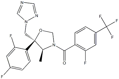 (4S,5S)-5-(2,4-ジフルオロフェニル)-4-メチル-3-[4-(トリフルオロメチル)-6-フルオロベンゾイル]-5-[(1H-1,2,4-トリアゾール-1-イル)メチル]オキサゾリジン 化学構造式