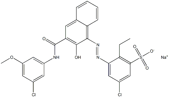 3-Chloro-6-ethyl-5-[[3-[[(3-chloro-5-methoxyphenyl)amino]carbonyl]-2-hydroxy-1-naphtyl]azo]benzenesulfonic acid sodium salt,,结构式