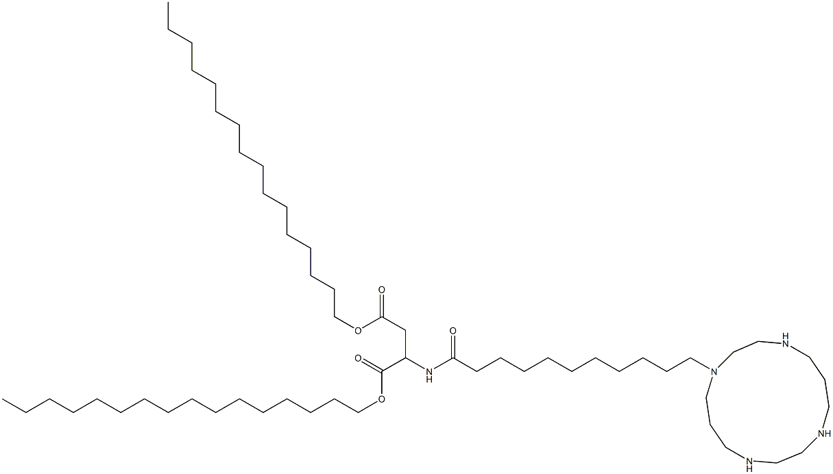2-[11-(1,4,8,11-Tetraazacyclotetradecan-1-yl)undecanoylamino]succinic acid dihexadecyl ester 结构式