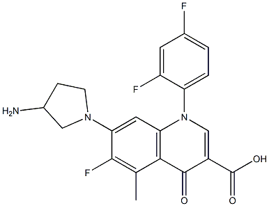 1-(2,4-Difluorophenyl)-6-fluoro-1,4-dihydro-5-methyl-4-oxo-7-(3-amino-1-pyrrolidinyl)quinoline-3-carboxylic acid 结构式