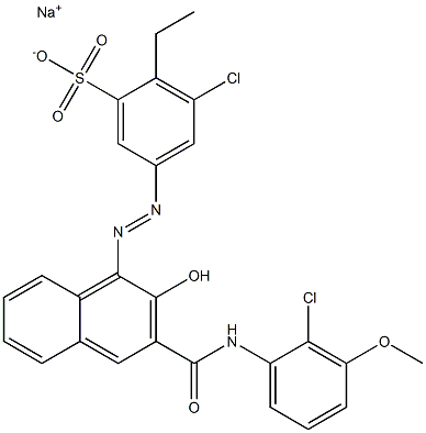 3-Chloro-2-ethyl-5-[[3-[[(2-chloro-3-methoxyphenyl)amino]carbonyl]-2-hydroxy-1-naphtyl]azo]benzenesulfonic acid sodium salt Struktur