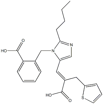 (E)-3-[2-ブチル-1-(2-カルボキシベンジル)-1H-イミダゾール-5-イル]-2-(2-チエニルメチル)アクリル酸 化学構造式