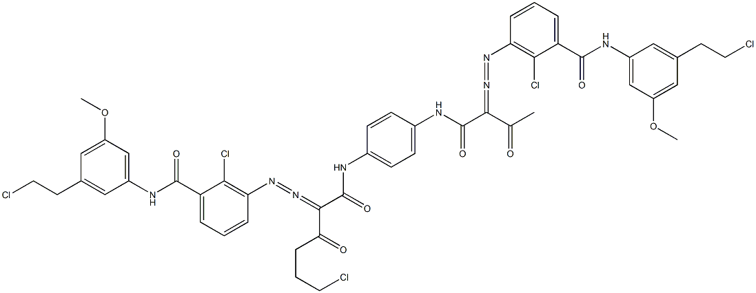 3,3'-[2-(2-Chloroethyl)-1,4-phenylenebis[iminocarbonyl(acetylmethylene)azo]]bis[N-[3-(2-chloroethyl)-5-methoxyphenyl]-2-chlorobenzamide] 结构式