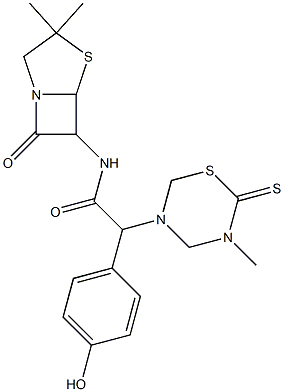 7-Oxo-3,3-dimethyl-6-[[[(tetrahydro-2-thioxo-3-methyl-2H-1,3,5-thiadiazin)-5-yl](4-hydroxyphenyl)acetyl]amino]-4-thia-1-azabicyclo[3.2.0]heptane,,结构式