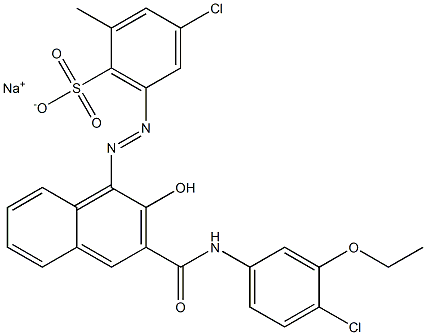 4-Chloro-2-methyl-6-[[3-[[(4-chloro-3-ethoxyphenyl)amino]carbonyl]-2-hydroxy-1-naphtyl]azo]benzenesulfonic acid sodium salt,,结构式