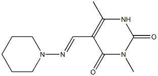 3,6-ジメチル-5-[(ピペリジノ)イミノメチル]ピリミジン-2,4(1H,3H)-ジオン 化学構造式