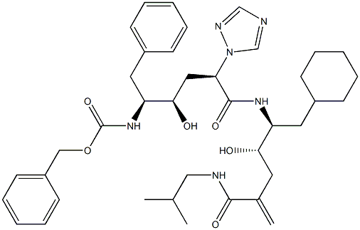 (4S,5S)-6-シクロヘキシル-5-[[(2R,4R,5S)-6-フェニル-5-(ベンジルオキシカルボニルアミノ)-4-ヒドロキシ-2-(1H-1,2,4-トリアゾール-1-イル)ヘキサノイル]アミノ]-4-ヒドロキシ-2-メチレン-N-(2-メチルプロピル)ヘキサンアミド 化学構造式