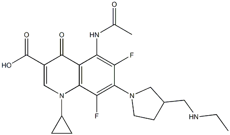 1,4-Dihydro-1-cyclopropyl-6,8-difluoro-5-(acetylamino)-7-[3-[(ethylamino)methyl]pyrrolidin-1-yl]-4-oxoquinoline-3-carboxylic acid,,结构式