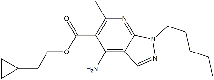 1-Pentyl-4-amino-6-methyl-1H-pyrazolo[3,4-b]pyridine-5-carboxylic acid 2-cyclopropylethyl ester,,结构式