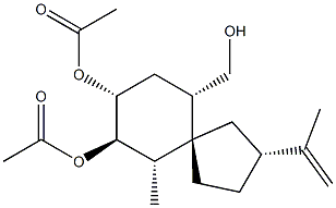 (2R,5S,6S,7R,8R,10S)-7,8-ジ(アセチルオキシ)-6-メチル-2-(1-メチルエテニル)スピロ[4.5]デカン-10-メタノール 化学構造式