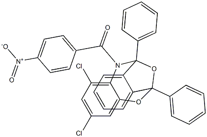 1,3-Dichloro-11,12-dihydro-12-(4-nitrobenzoyl)-6,11-diphenyl-6,11-epoxy-6H-dibenz[b,f][1,4]oxazocine 结构式