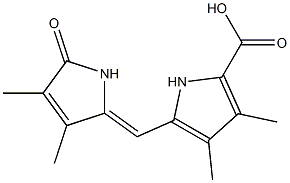 3,4-ジメチル-5-[[(3,4-ジメチル-2,5-ジヒドロ-5-オキソ-1H-ピロール)-2-イリデン]メチル]-1H-ピロール-2-カルボン酸 化学構造式