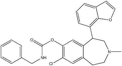 ベンジルカルバミド酸[(7-クロロ-3-メチル-1-(ベンゾフラン-7-イル)-2,3,4,5-テトラヒドロ-1H-3-ベンゾアゼピン)-8-イル] 化学構造式