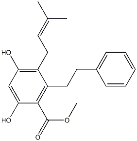 2,4-Dihydroxy-5-(3-methyl-2-buten-1-yl)-6-(2-phenylethyl)benzoic acid methyl ester 结构式