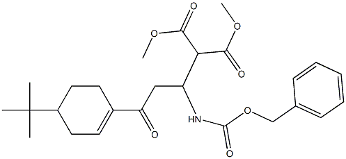 2-[1-[(ベンジルオキシカルボニル)アミノ]-3-オキソ-3-(4-tert-ブチル-1-シクロヘキセニル)プロピル]マロン酸ジメチル 化学構造式