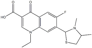 1,4-ジヒドロ-1-エチル-4-オキソ-6-フルオロ-7-(3,4-ジメチルチアゾリジン-2-イル)キノリン-3-カルボン酸 化学構造式