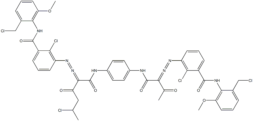 3,3'-[2-(1-Chloroethyl)-1,4-phenylenebis[iminocarbonyl(acetylmethylene)azo]]bis[N-[2-(chloromethyl)-6-methoxyphenyl]-2-chlorobenzamide] Structure