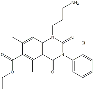 1,2,3,4-Tetrahydro-3-(2-chlorophenyl)-1-(3-aminopropyl)-5,7-dimethyl-2,4-dioxoquinazoline-6-carboxylic acid ethyl ester 结构式