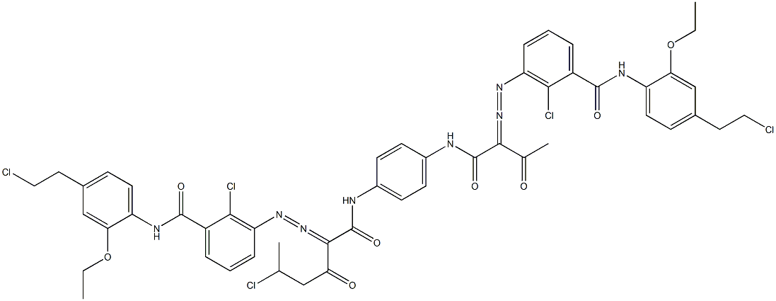 3,3'-[2-(1-Chloroethyl)-1,4-phenylenebis[iminocarbonyl(acetylmethylene)azo]]bis[N-[4-(2-chloroethyl)-2-ethoxyphenyl]-2-chlorobenzamide] Structure
