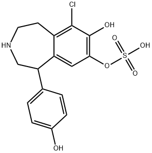 6-Chloro-2,3,4,5-tetrahydro-1-(4-hydroxyphenyl)-1H-3-benzazepine-7,8-diol 8-hydrogen sulfate 结构式