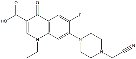 1,4-ジヒドロ-1-エチル-6-フルオロ-7-[4-(シアノメチル)ピペラジン-1-イル]-4-オキソキノリン-3-カルボン酸 化学構造式