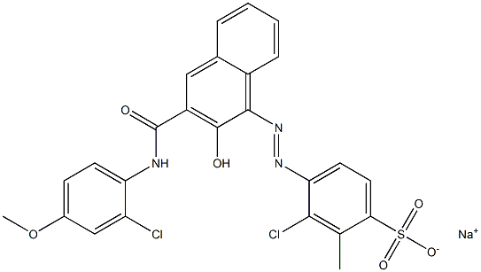 3-クロロ-2-メチル-4-[[3-[[(2-クロロ-4-メトキシフェニル)アミノ]カルボニル]-2-ヒドロキシ-1-ナフチル]アゾ]ベンゼンスルホン酸ナトリウム 化学構造式